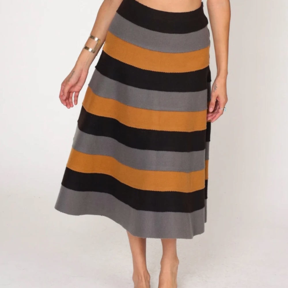 Vintage Anne Klein NY 100% Wool Stripe Flared Skirt Size 14